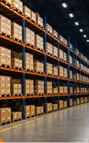 Bodega con estanterías llenas de cajas